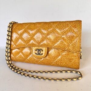 CHANEL Yellow Quilted large wallet with Chain
